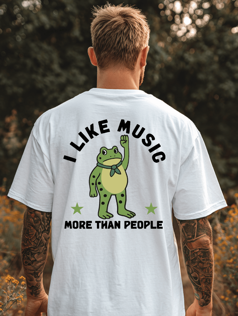 Unisex 100% Cotton Casual Resist Frog “Like Music More Than People” Print T-shirt