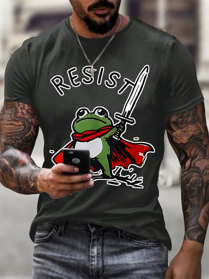 Men's Resist Frog Printed Round Neck T-Shirt