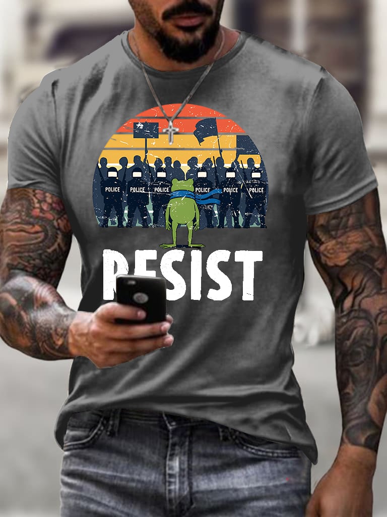 Men's Resist Frog Printed Round Neck T-Shirt