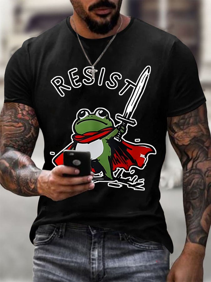 Men's Resist Frog Printed Round Neck T-Shirt