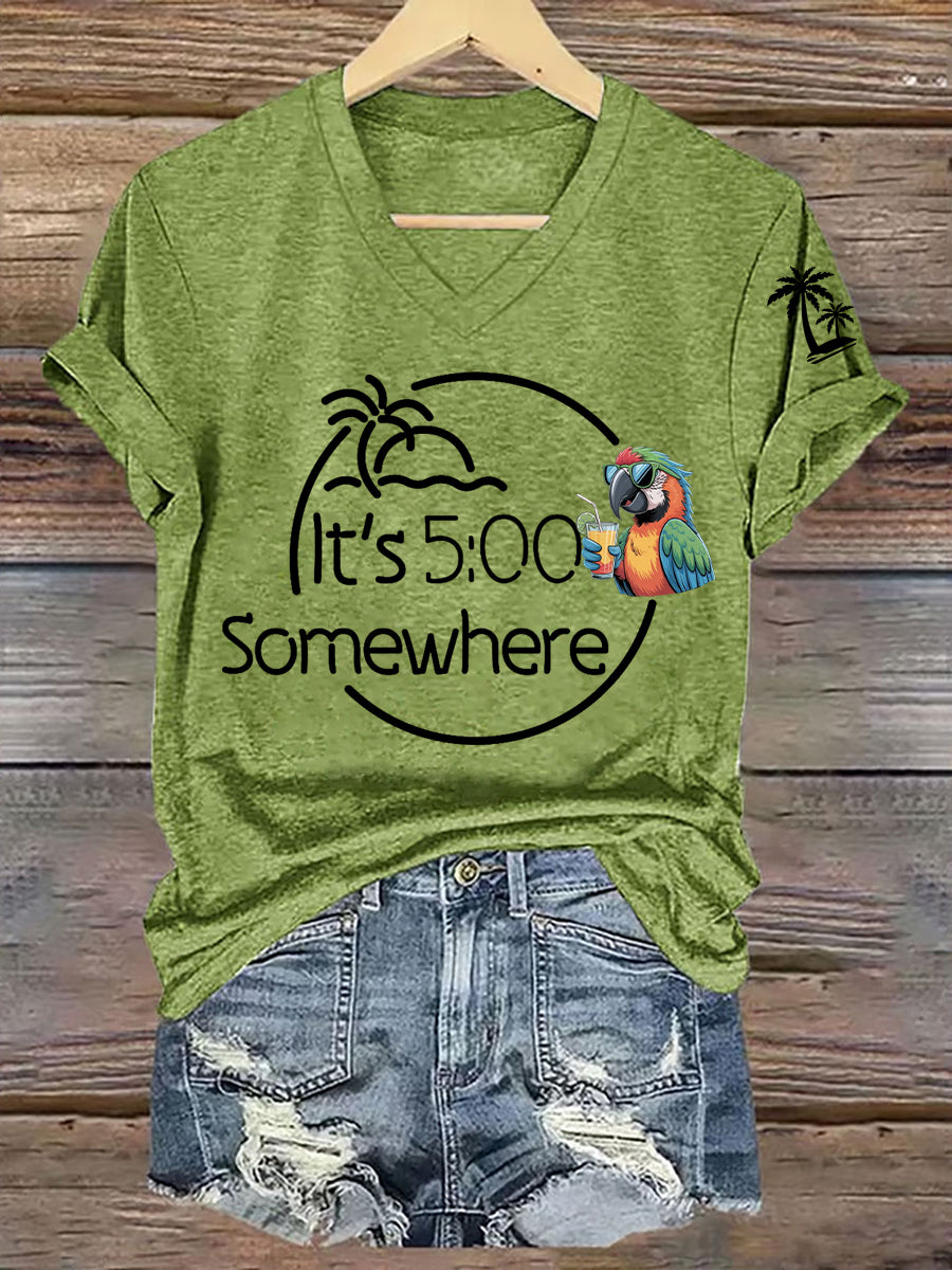 Women's  Its 5 O'clock Somewhere Casual V-Neck Tee