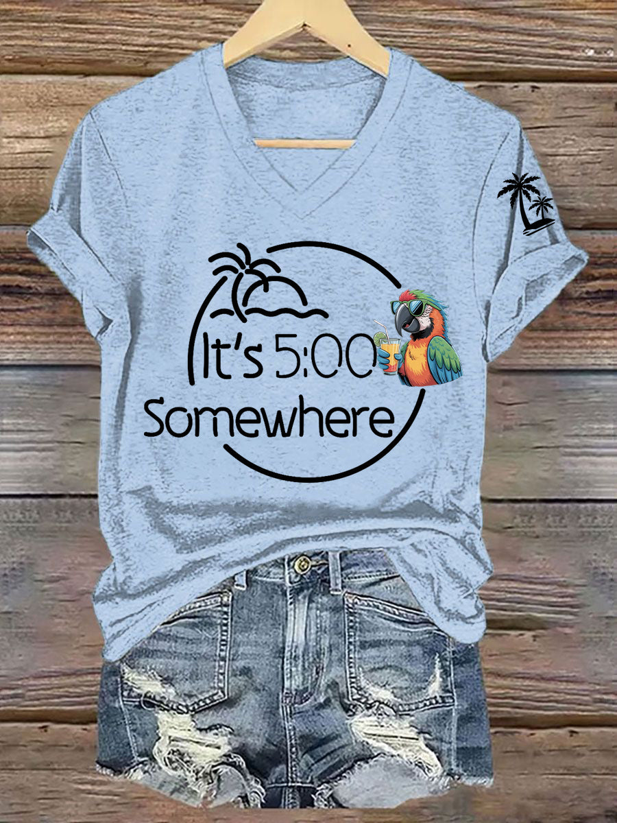 Women's  Its 5 O'clock Somewhere Casual V-Neck Tee