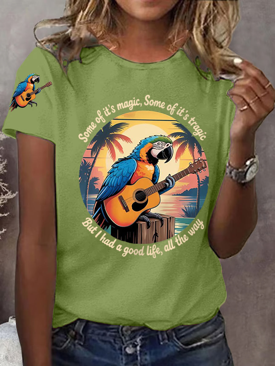 Women's Some Of It’s Magic Some Of It’s Tragic Parrot Print Casual Tee