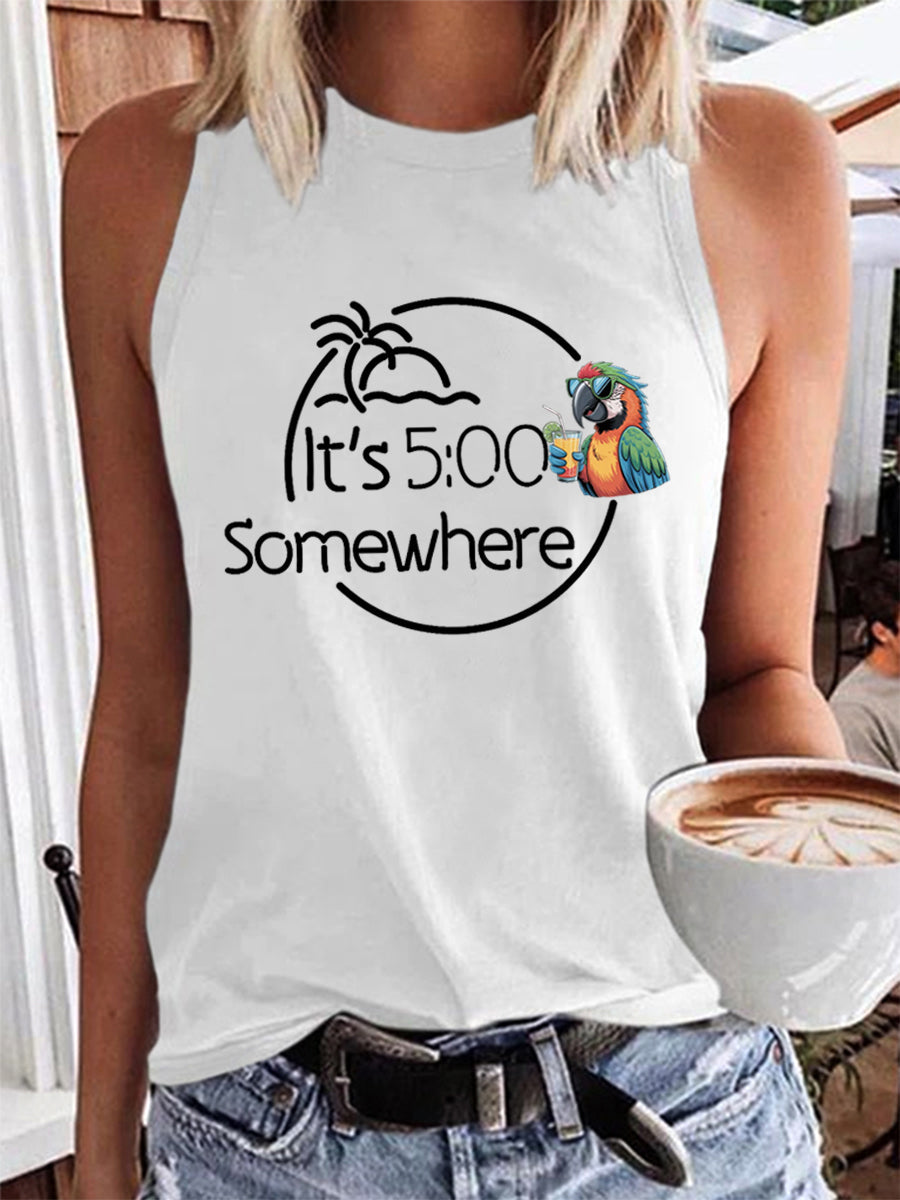 Women's It‘s 5 O'clock Somewhere Parrot Print Casual Vest