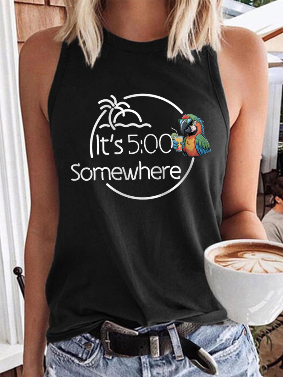 Women's It‘s 5 O'clock Somewhere Parrot Print Casual Vest