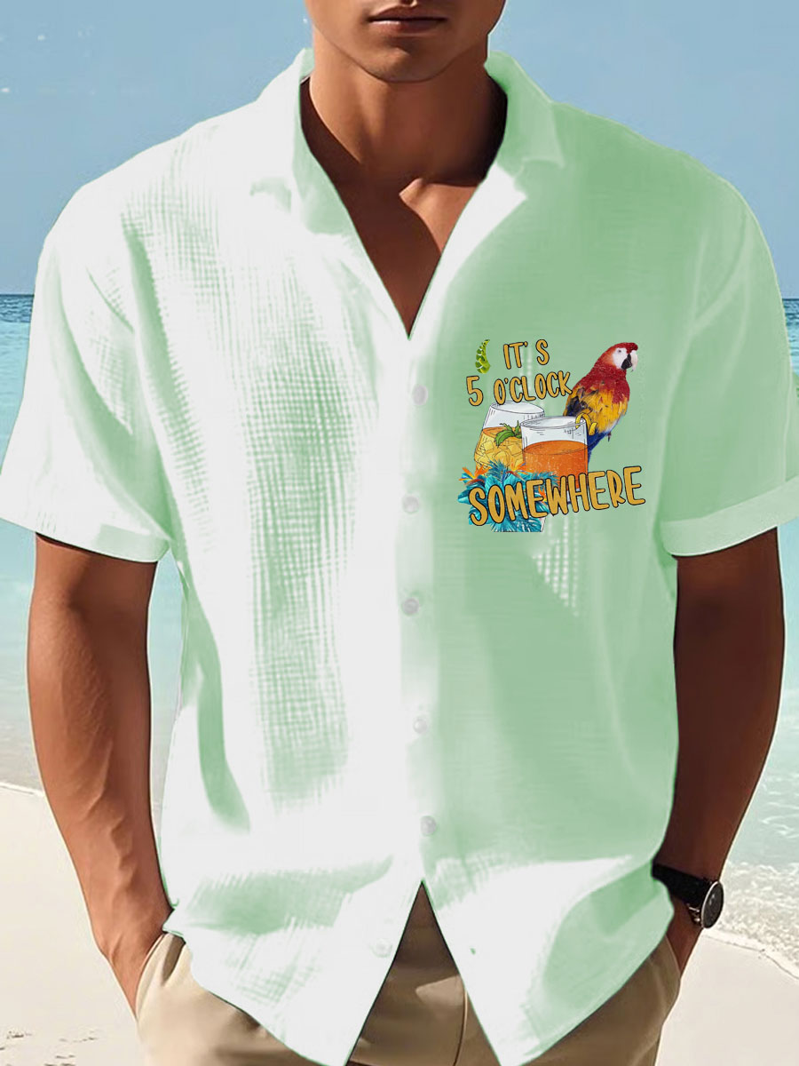 Men's It‘s 5 O'clock Somewhere Print Casual Short-Sleeve Shirt