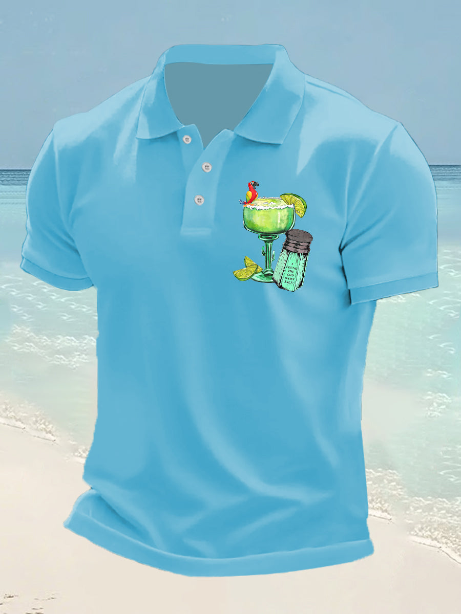 Men's  It's 5 O'clock Somewhere Parrot Print Casual Short Sleeve Top