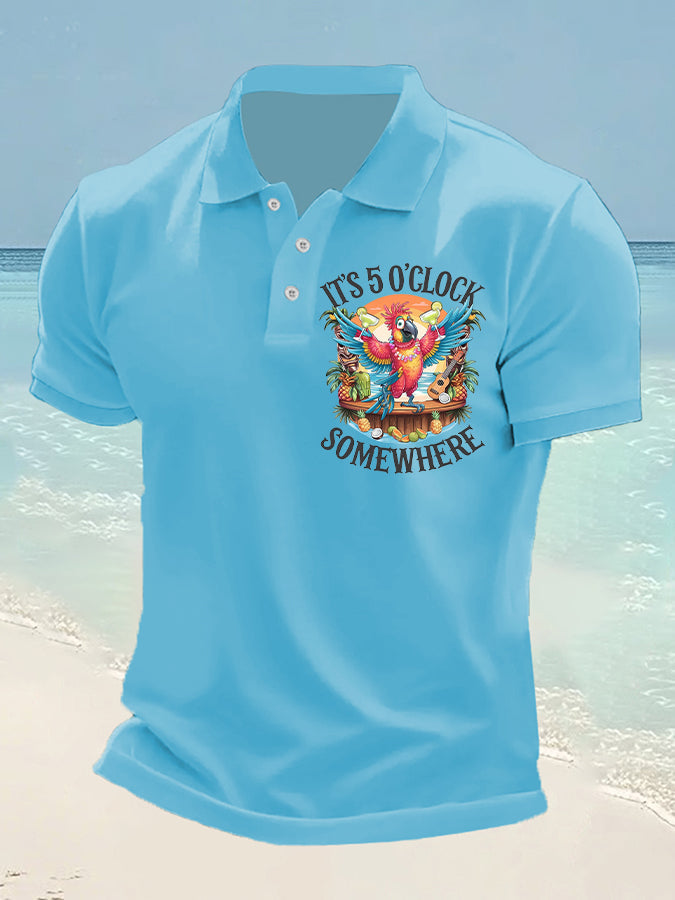 Men's It's 5 O'clock Somewhere Parrot Print Casual Short Sleeve Top