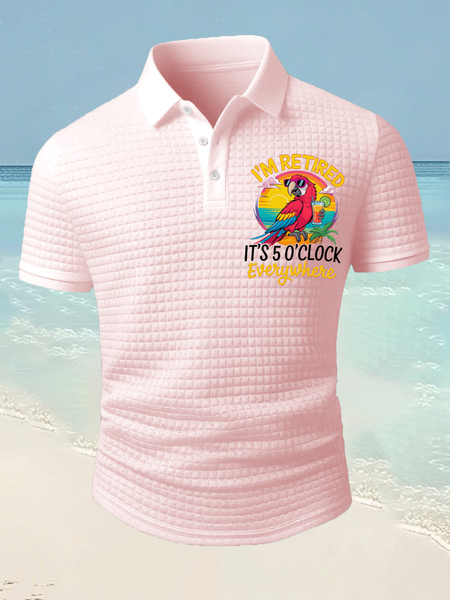 Men's I‘m Retired It‘s 5 O'clock Everywhere Parrot Print Casual Waffle Short-Sleeve Top