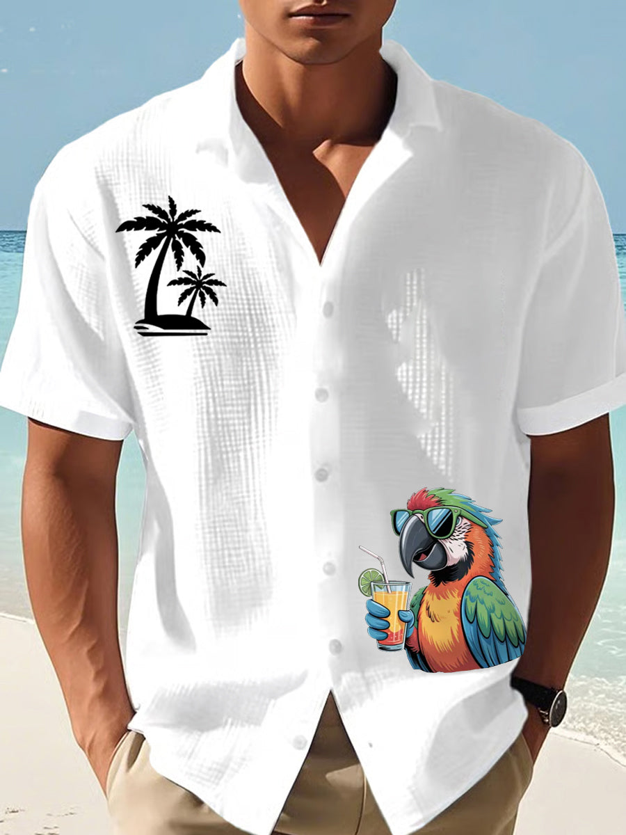 Men's I'm Retired It's 5 O'clock Everywhere Parrot Print Casual Waffle Short-Sleeve Shirt