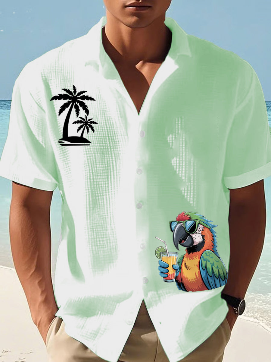 Men's I'm Retired It's 5 O'clock Everywhere Parrot Print Casual Waffle Short-Sleeve Shirt