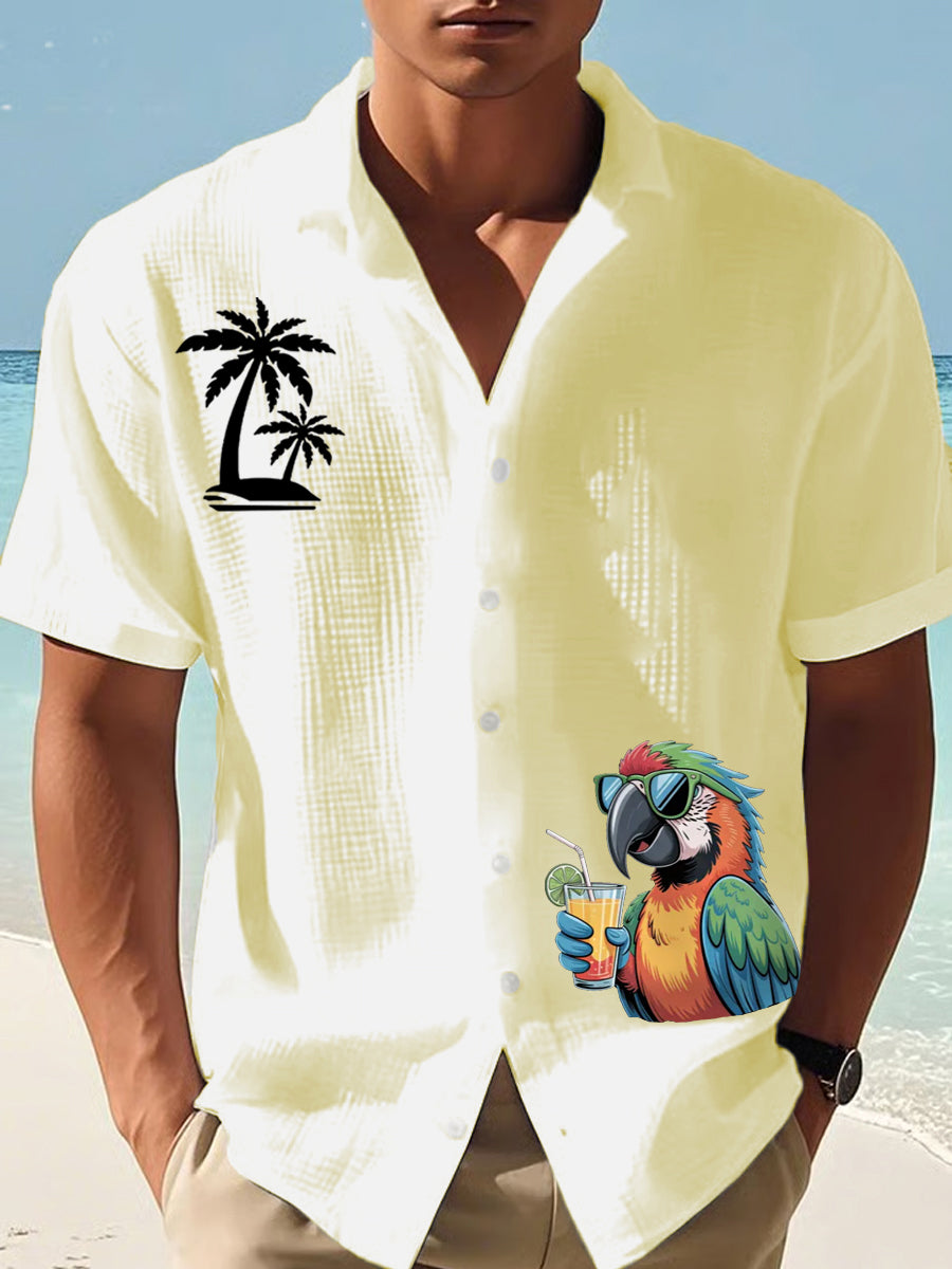 Men's I'm Retired It's 5 O'clock Everywhere Parrot Print Casual Waffle Short-Sleeve Shirt