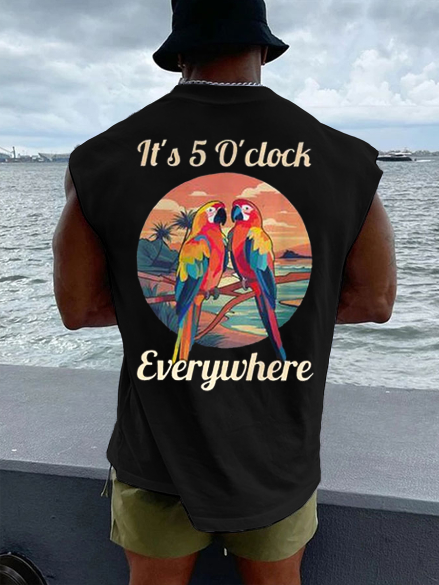 Men's It‘s 5 O'clock Everywhere Print Casual Vest