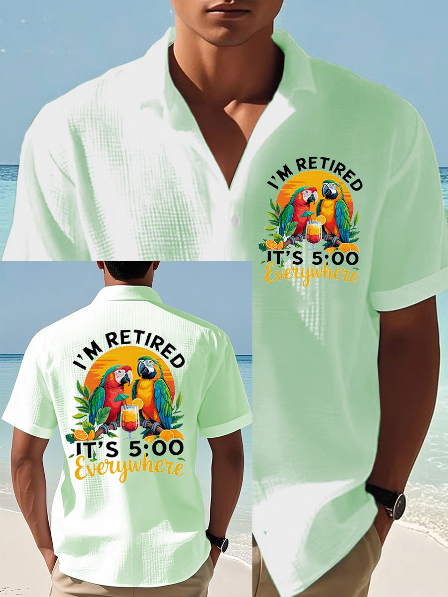 Men's It‘s 5 O'clock Everywhere Print Casual Waffle Shirt