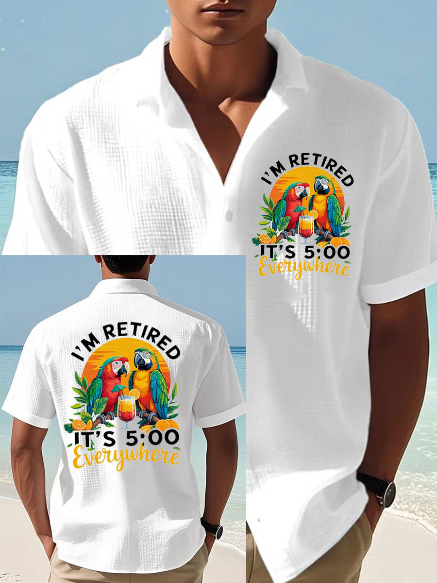 Men's It‘s 5 O'clock Everywhere Print Casual Waffle Shirt