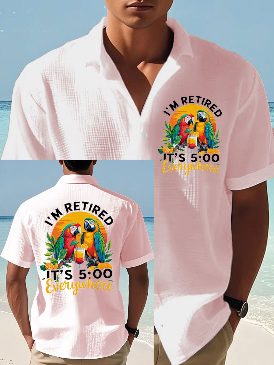 Men's It‘s 5 O'clock Everywhere Print Casual Waffle Shirt