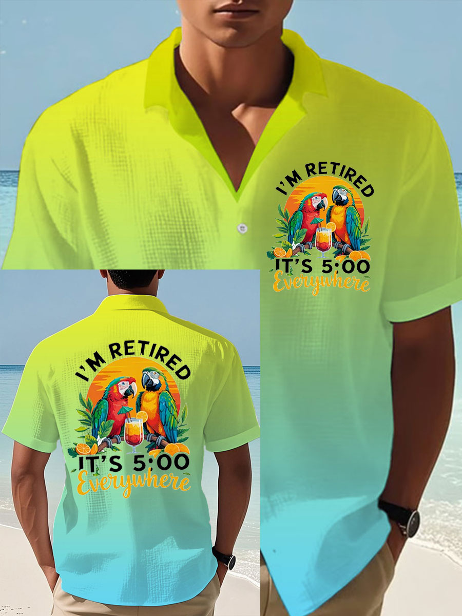 Men's It‘s 5 O'clock Everywhere Print Casual Waffle Shirt