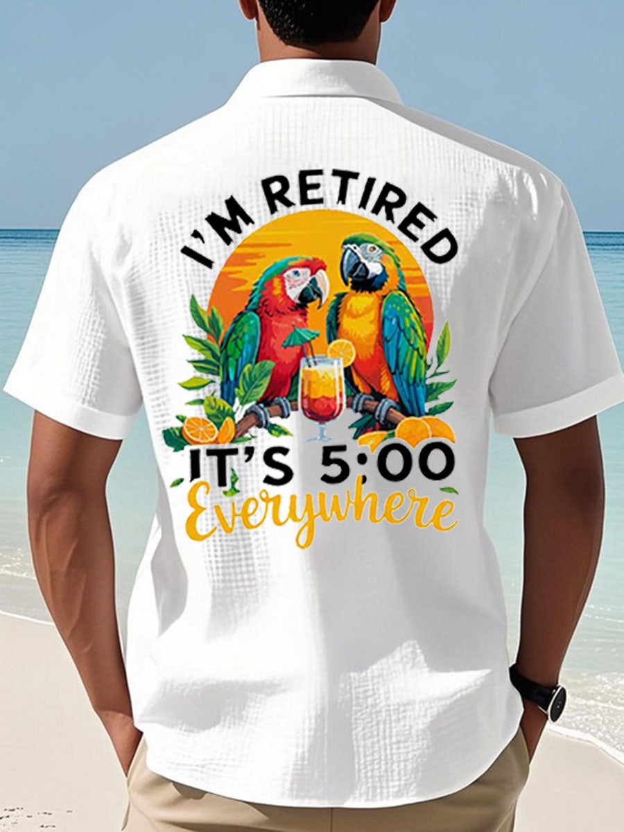 Men's It‘s 5 O'clock Everywhere Print Casual Waffle Shirt