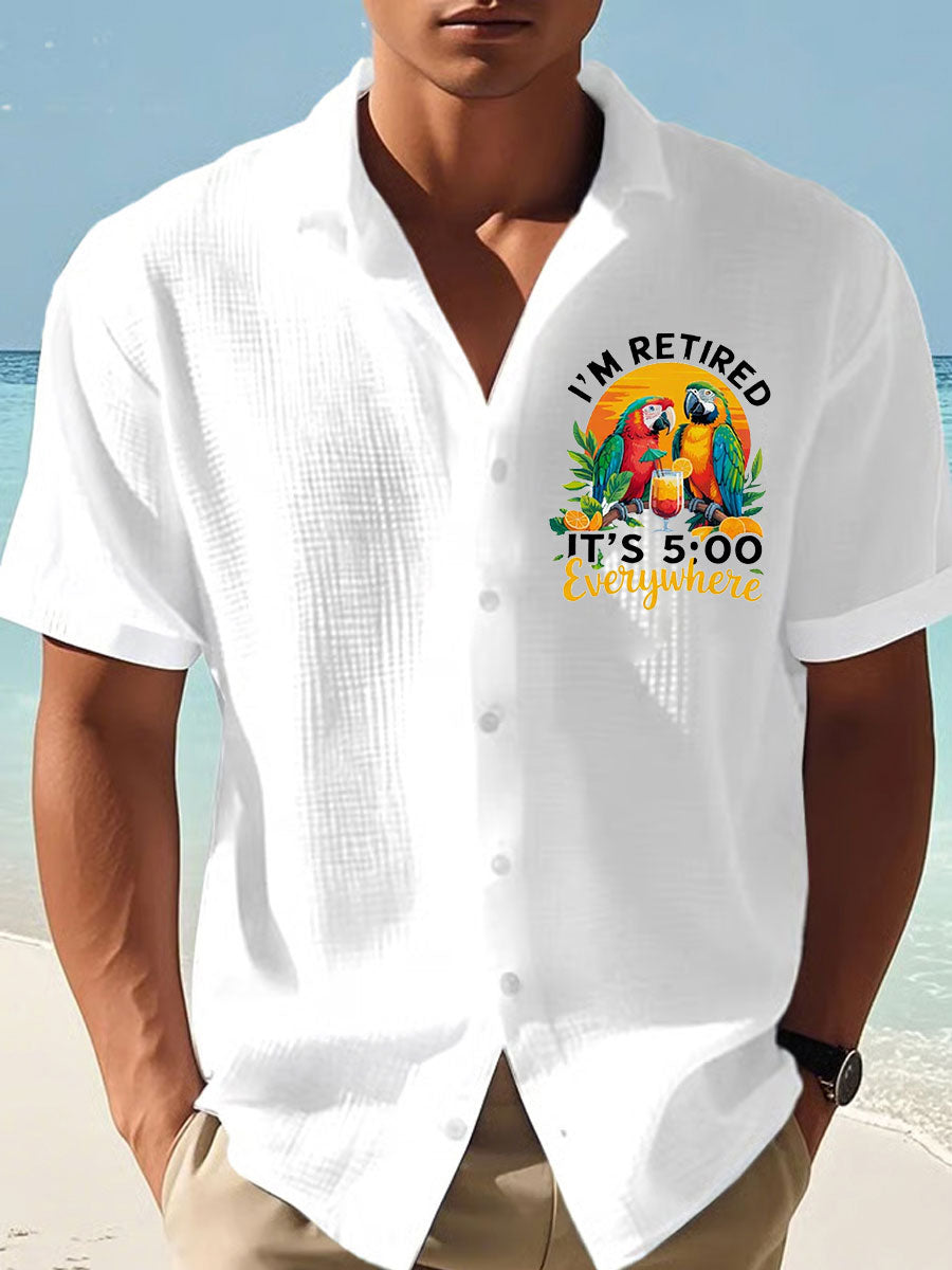 Men's It‘s 5 O'clock Everywhere Print Casual Waffle Shirt