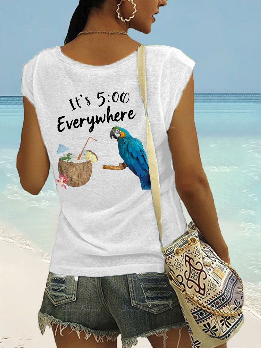 Women's It‘s 5 O'clock Everywhere Print Casual coloured cotton T-shirt