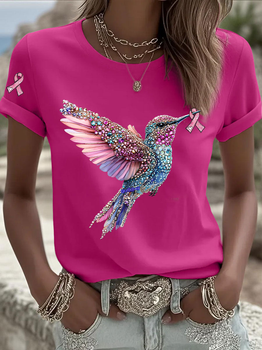 Women's Pink Ribbon Print Casual T-shirt