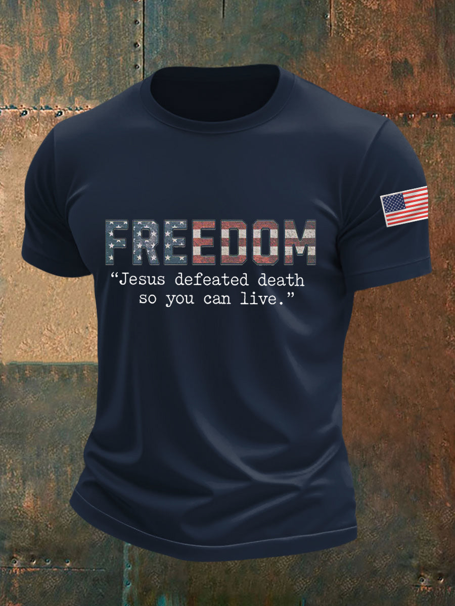 Men's Freedom Turning Point USA, Jesus Defeated Death So You Can Live R.I.P Charlie Kirk Tee