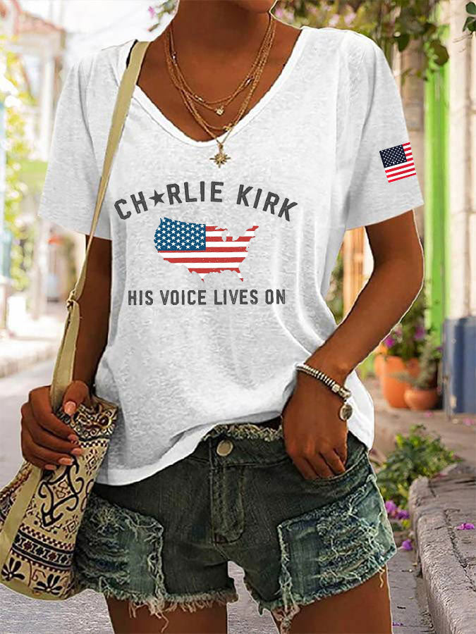 Women's His Voice Lives On Printed Casual T-shirt