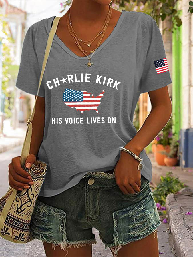 Women's His Voice Lives On Printed Casual T-shirt