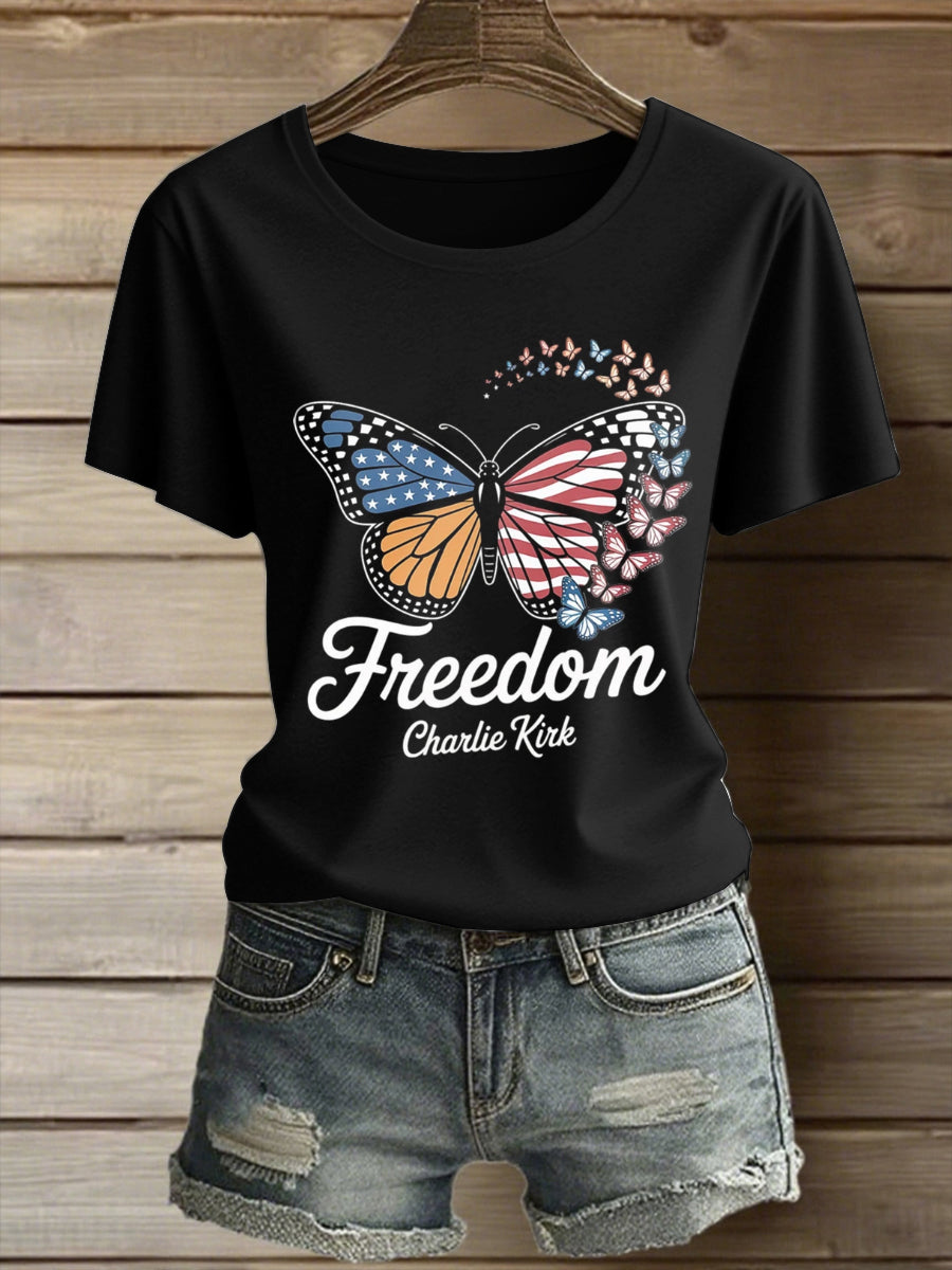 Women's Charlie Kirk Freedom Printed Vintage Fashion Loose Short Sleeve T-Shirt
