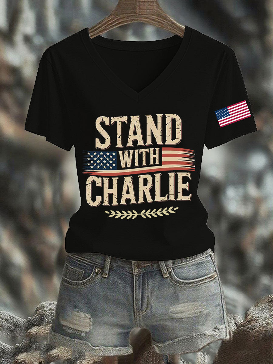 Women's Stand With Charlie Kirk Printed T-shirt