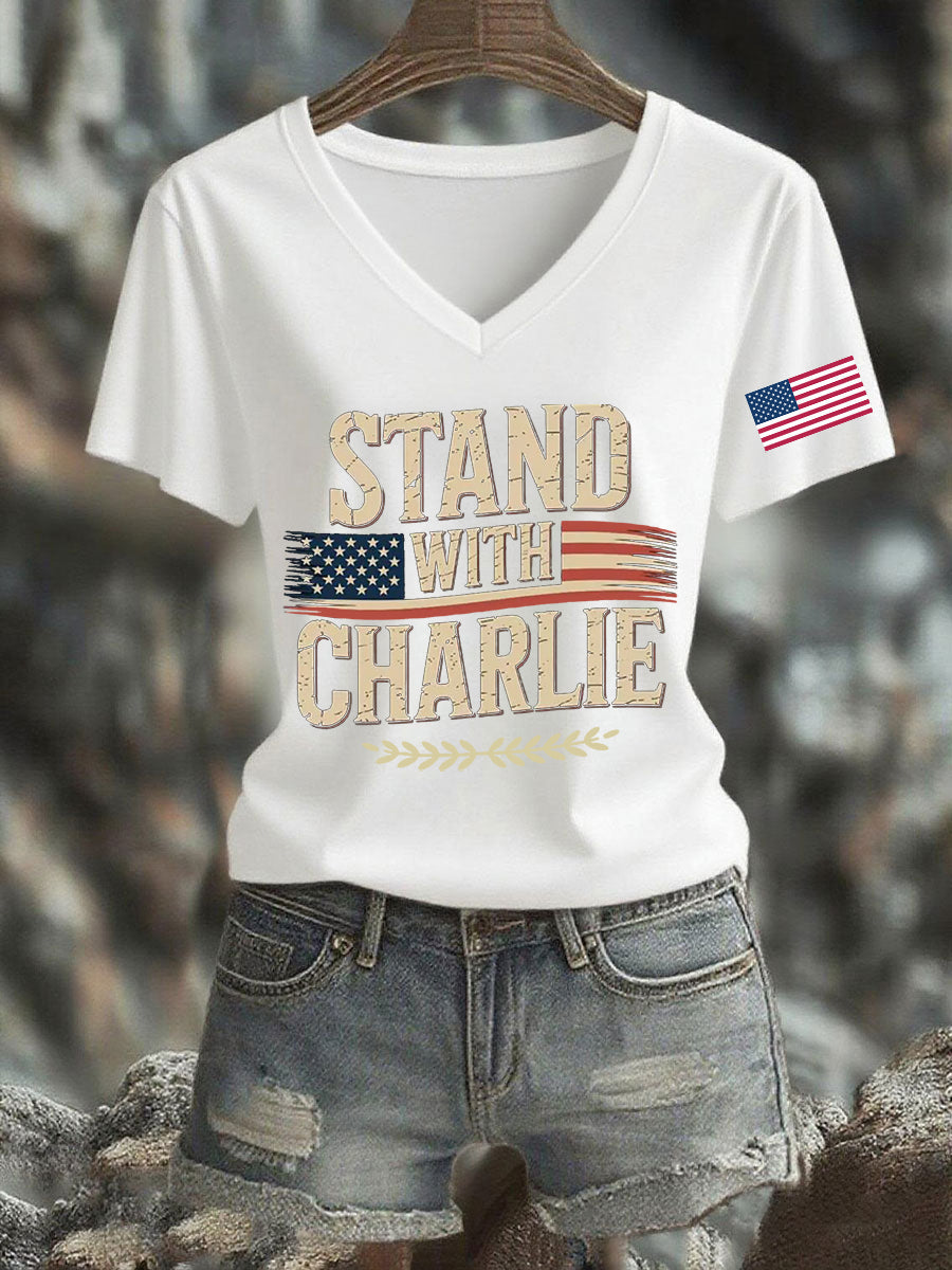 Women's Stand With Charlie Kirk Printed T-shirt