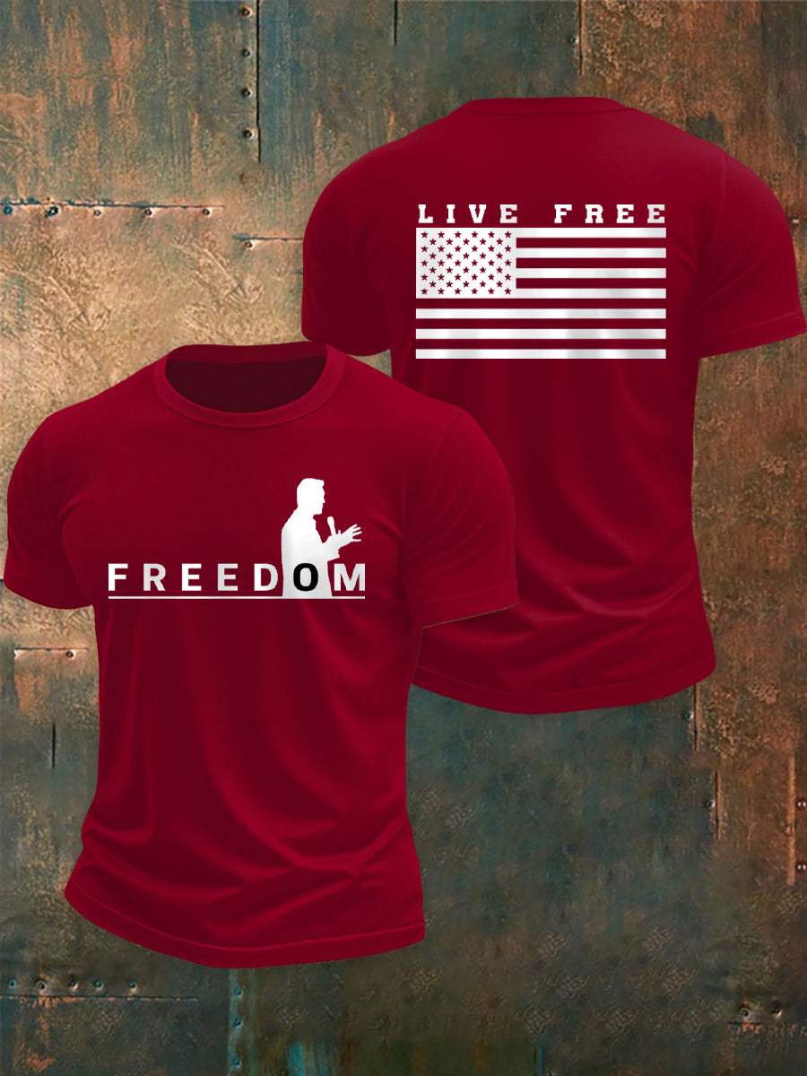 Men's Freedom USA Flag Live Free Print T-shirt