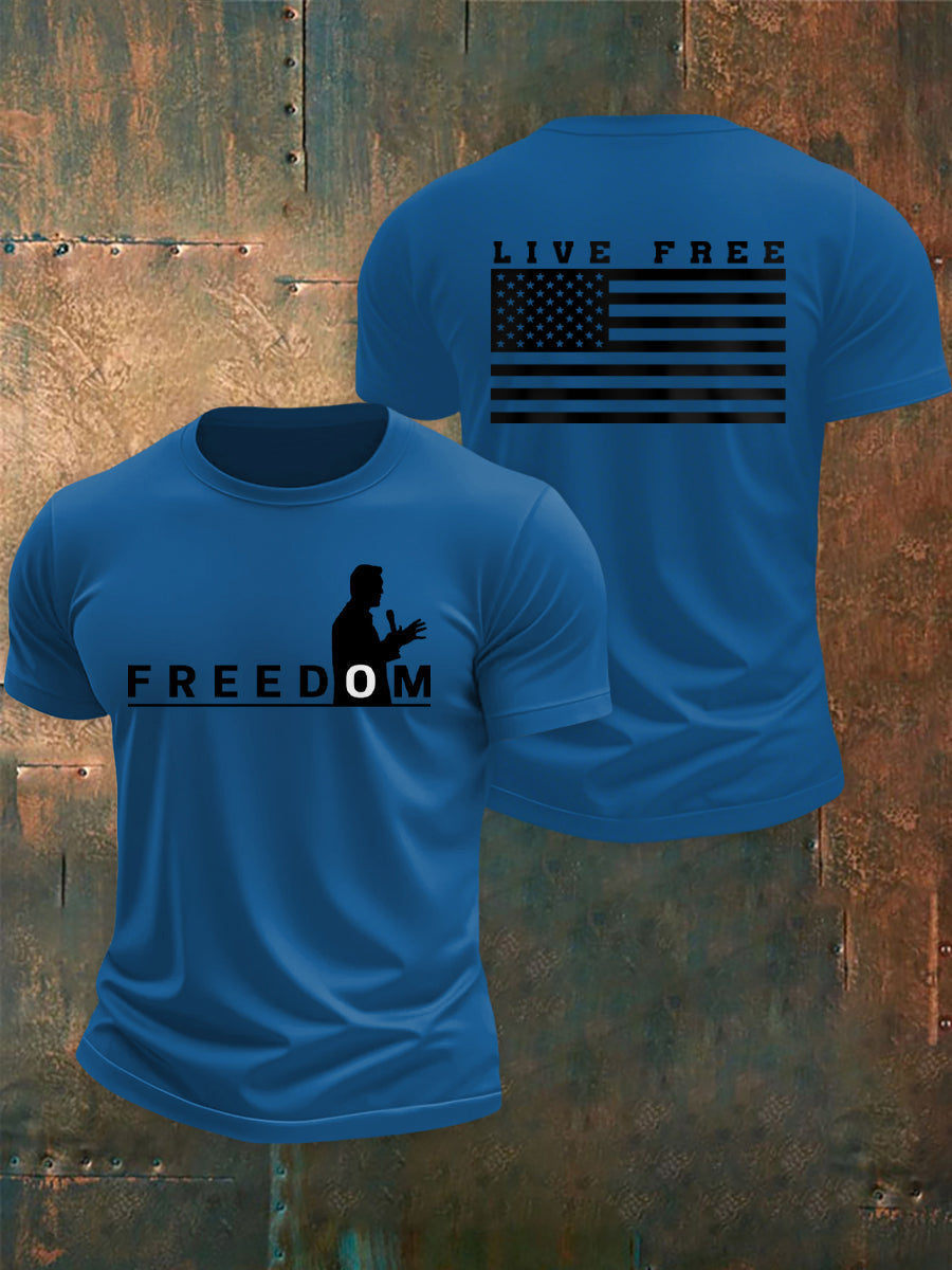 Men's Freedom USA Flag Live Free Print T-shirt