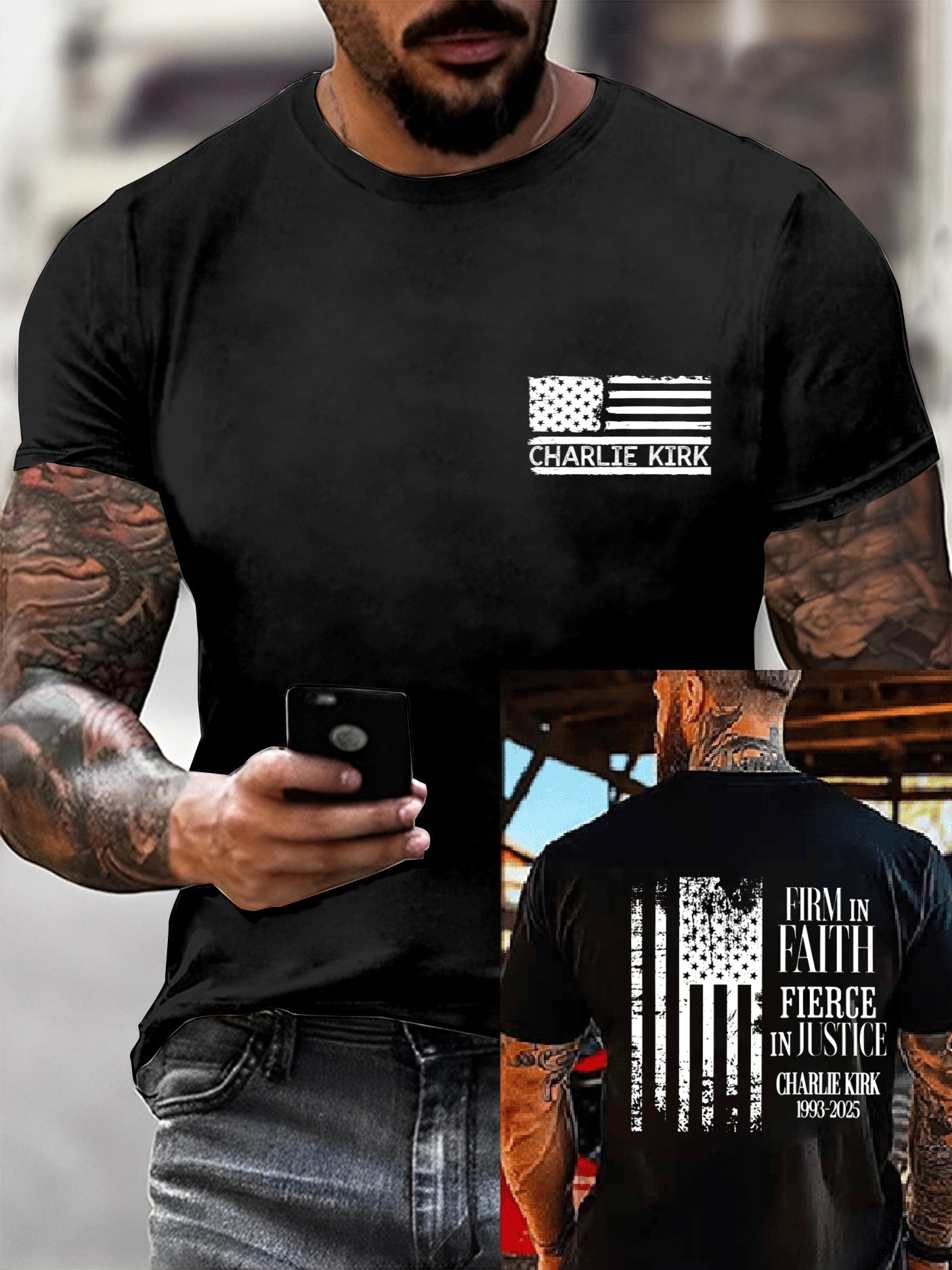 Men's Charlie Kirk Printed Vintage Fashion Loose Short Sleeve T-Shirt