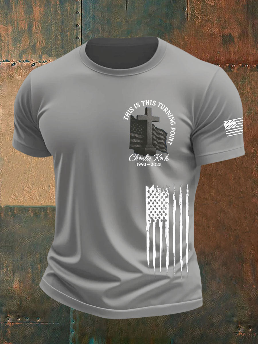 Men's Charlie Kirk Turning Point imitation cotton short-sleeved T-shirt