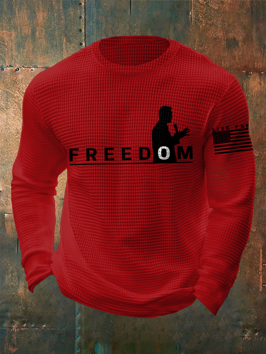 Men's Freedom Live Free Print Waffle Long Sleeve T-Shirt