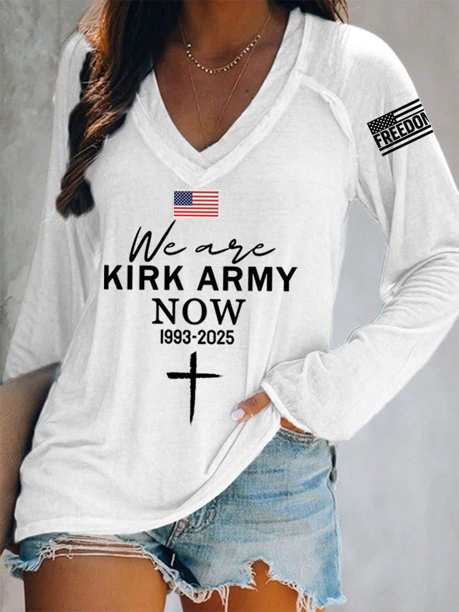 Women's We Are All Kirk Army Now! R.I.P Charlie Kirk V-Neck Long-Sleeve T-Shirt
