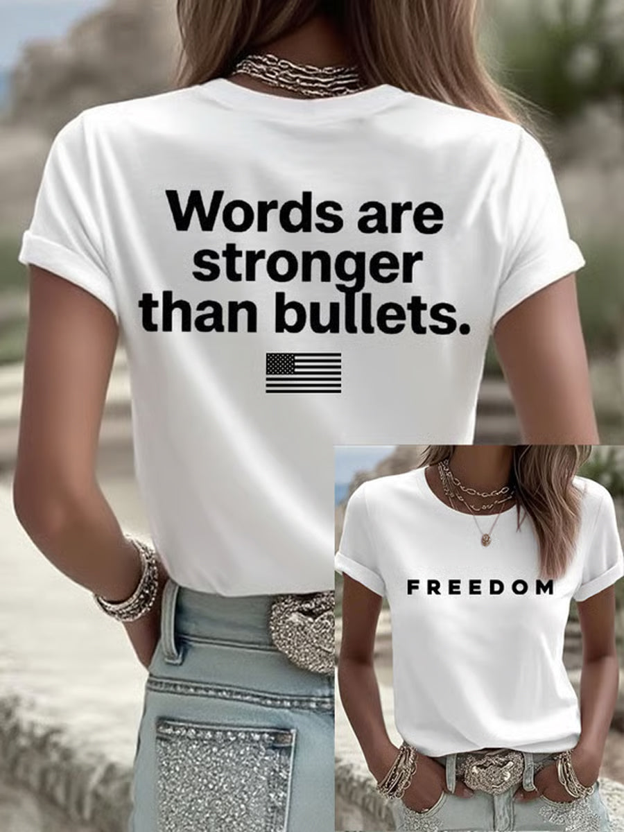 Women's Freedom American Flag Printed Commemorative T-shirt