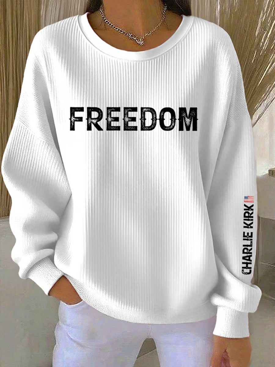 Women's Charlie Kirk "Freedom Isn't Free" Turning Point America Short Sleeve Commemorative Sweatshirt