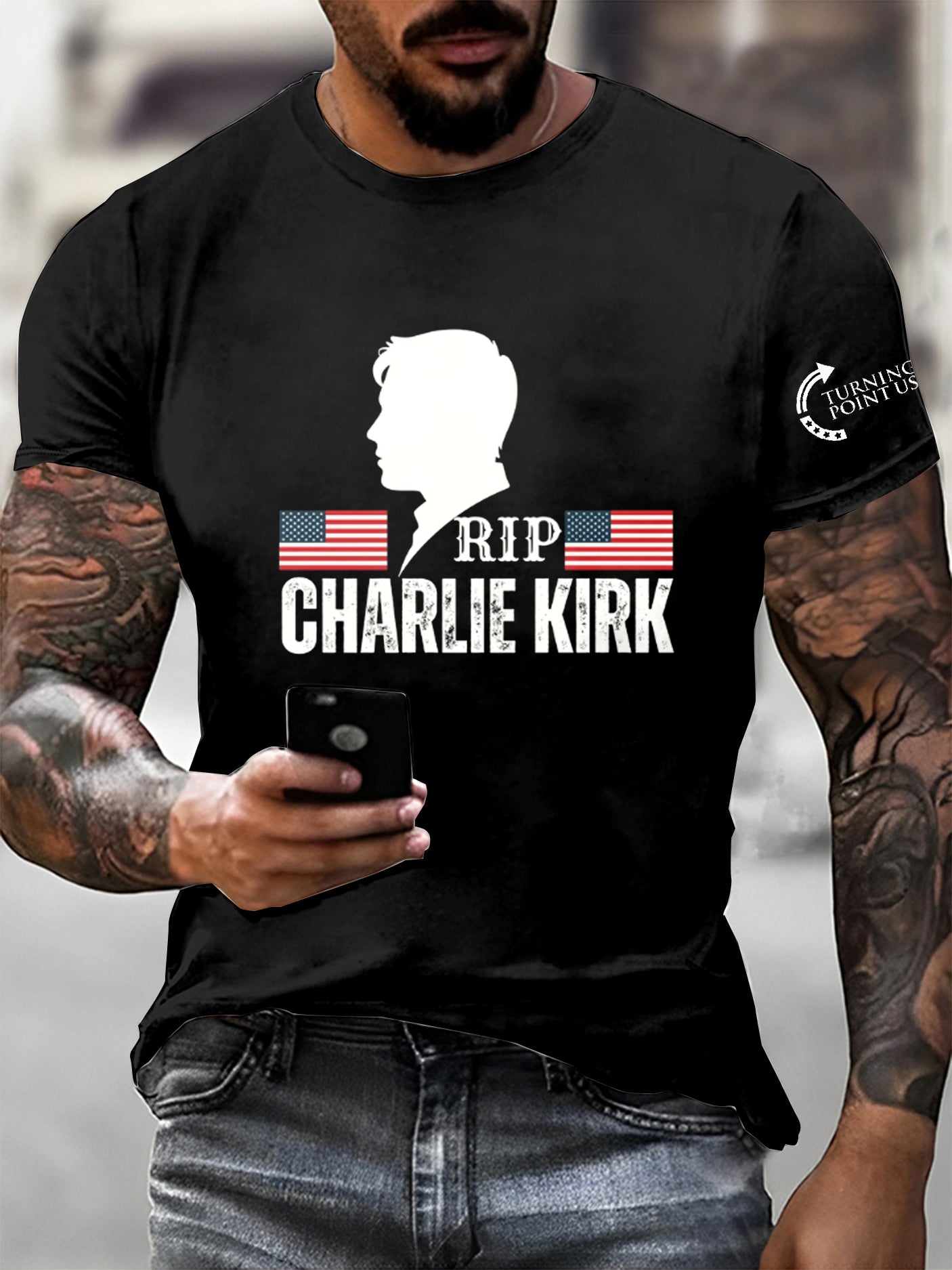 Men's Charlie Kirk Printed Vintage Fashion Loose Short Sleeve T-Shirt