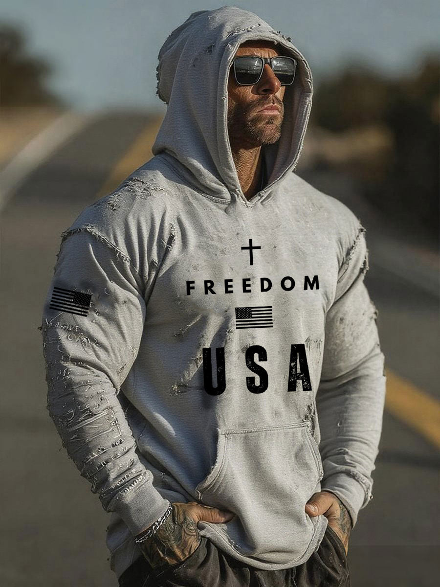 Men's Freedom Printed Casual Hoodie
