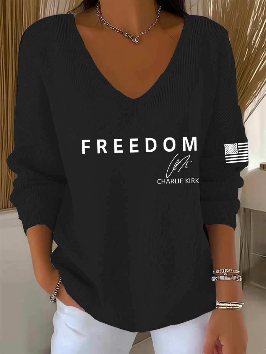 Women's Freedom Is Not Free R.I.P Charlie Kirk V-Neck Ribbed Top