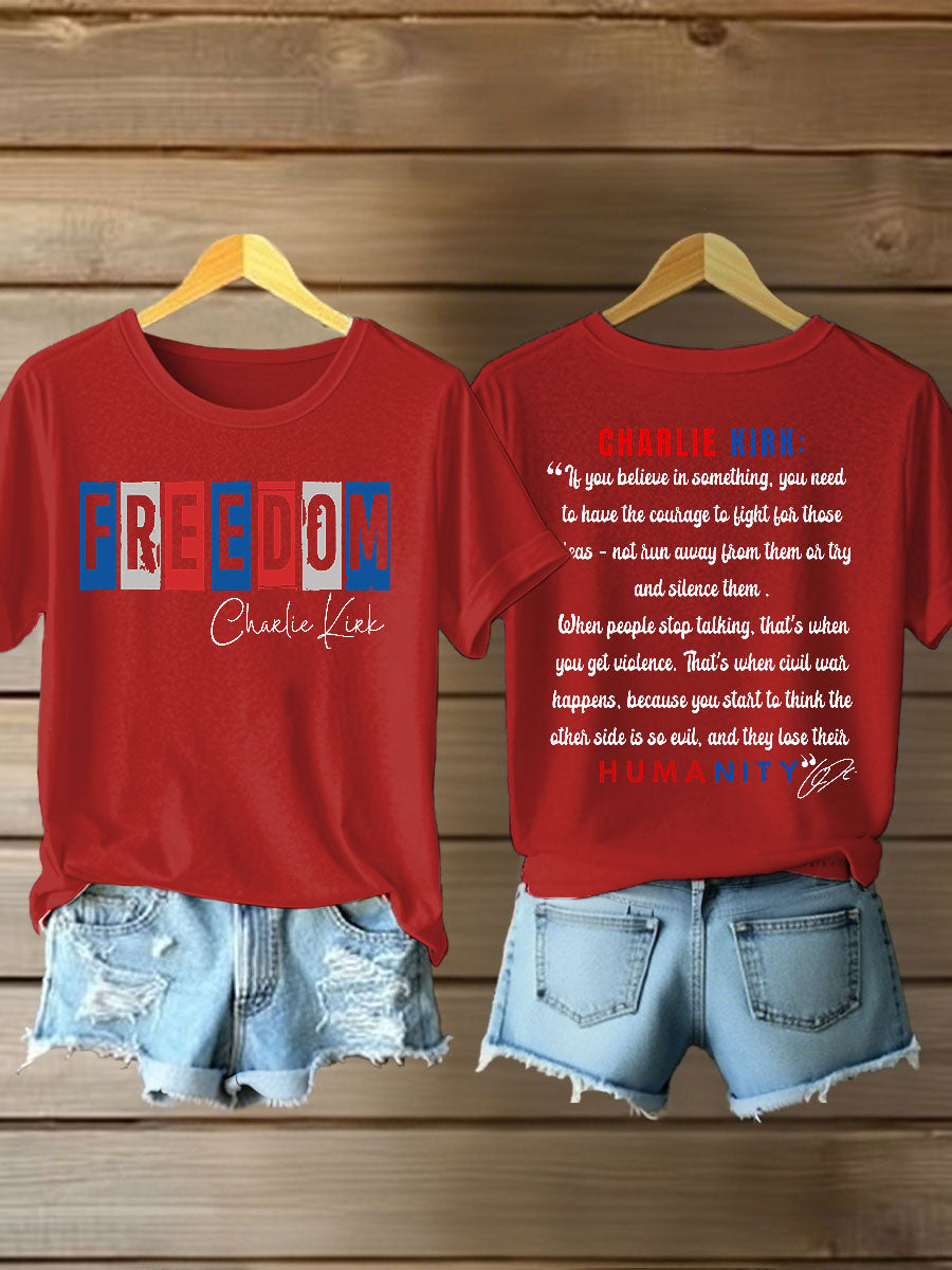 Women's Charlie Kirk Freedom Iron On Short Sleeve T-Shirt