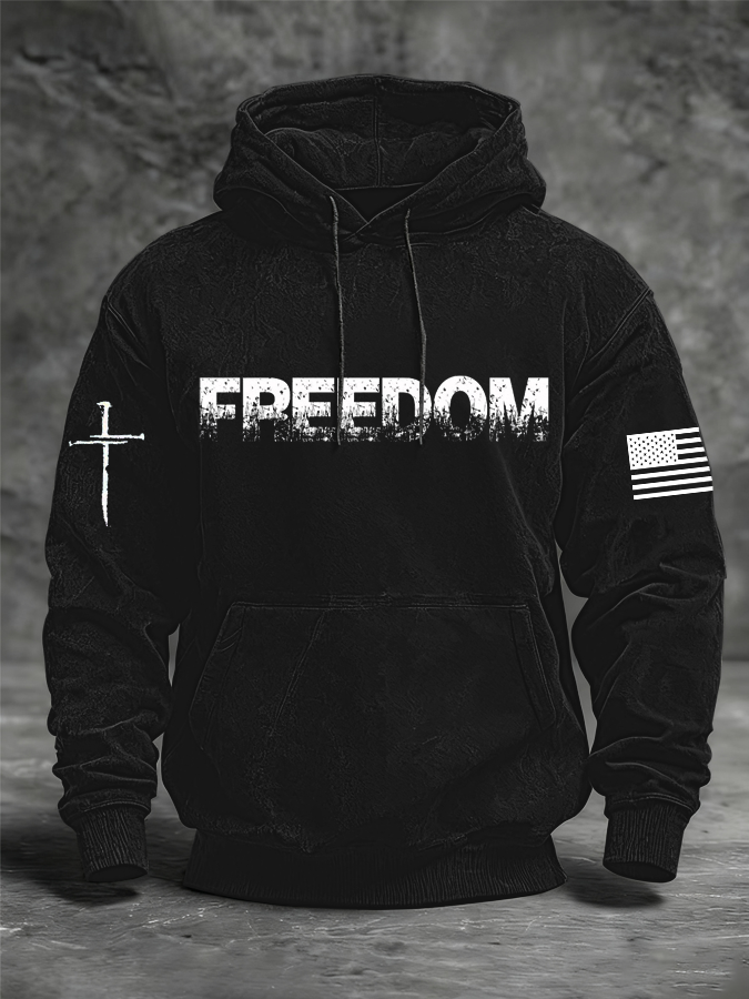 Men's Freedom Printed  Oversized Drop-Shoulder Hoodie with Pockets