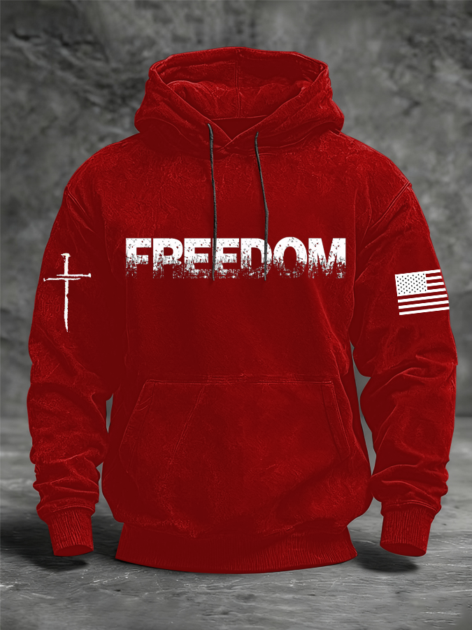 Men's Freedom Printed  Oversized Drop-Shoulder Hoodie with Pockets
