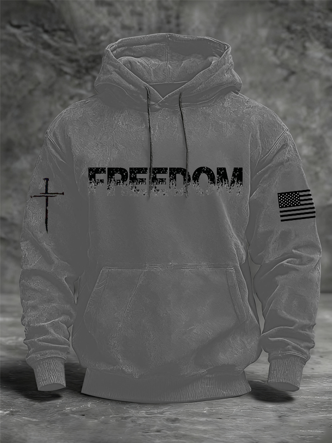 Men's Freedom Printed  Oversized Drop-Shoulder Hoodie with Pockets