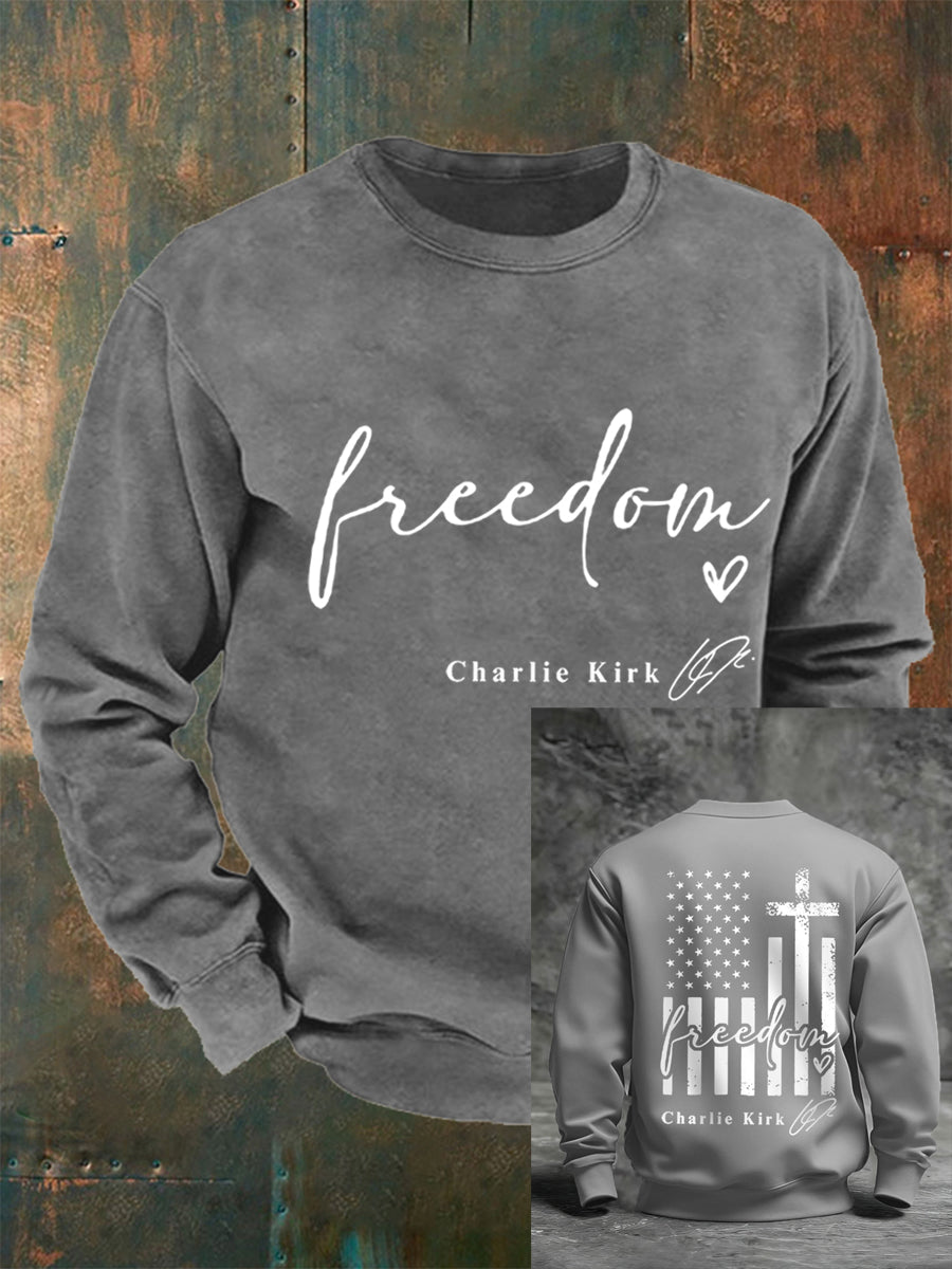 Men's Freedom Charlie Kirk USA Flag Print Sweatshirt