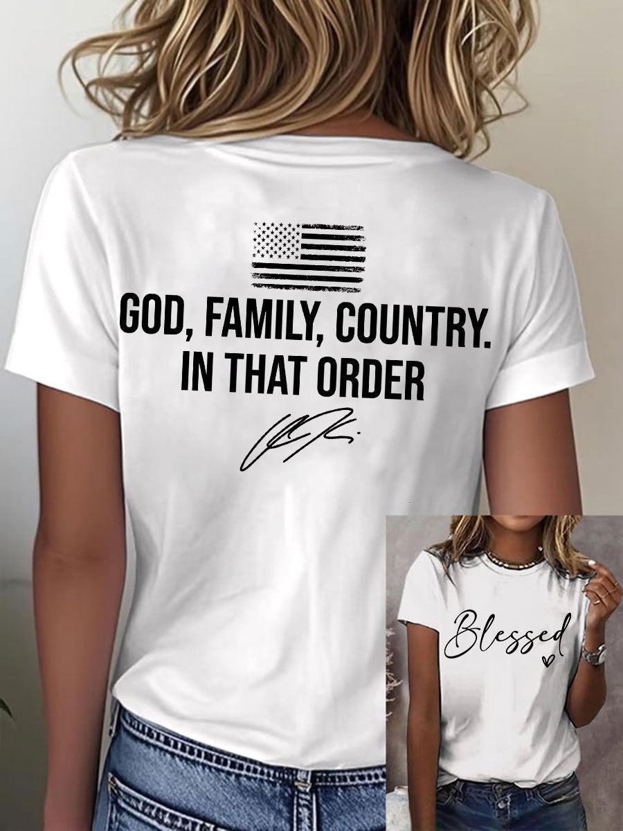 Women's God Family Country In That Order Short Sleeve T-Shirt