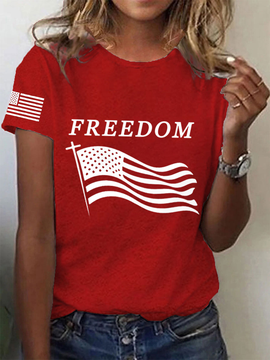 Women's Freedom Cross Faith USA Flag Charlie Kirk Tee